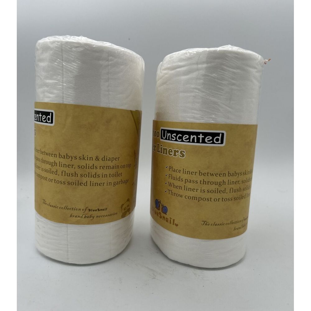Blue‎ Snail Bamboo Diaper Liners Unscented(lot of 2) 12 x 7  100 Sheets Per Roll - Picture 4 of 6